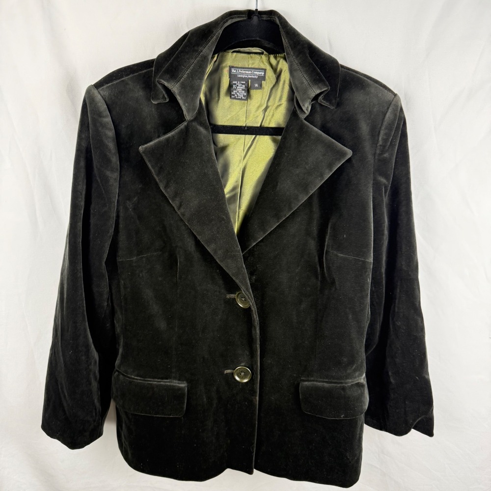 J. Peterman Company Women's Dark Green Velvet Blazer Size 14 Dark Academia Long